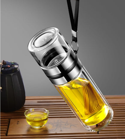 Portable double-layer tea and water separation glass cup